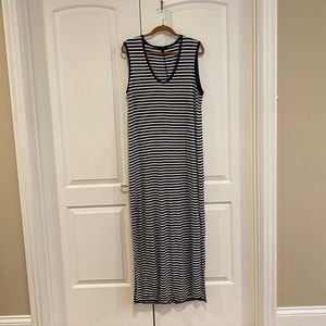 J. Crew White/Navy Striped V Neck Maxi Sleeveless Dress